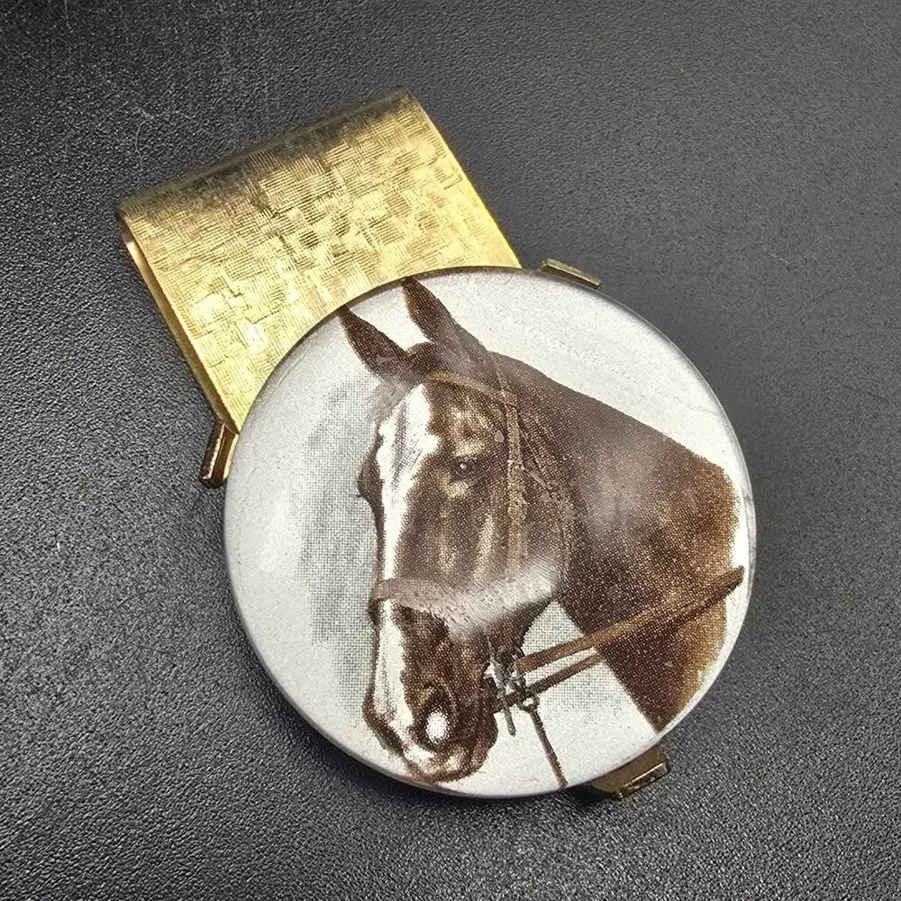 Vintage Equestrian Horse Themed Money Clip Gold Tone Western #2